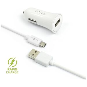 FIXED Rapid Charge autonabíječka s odnímatelným USB-C kabelem, 2,4A bílá